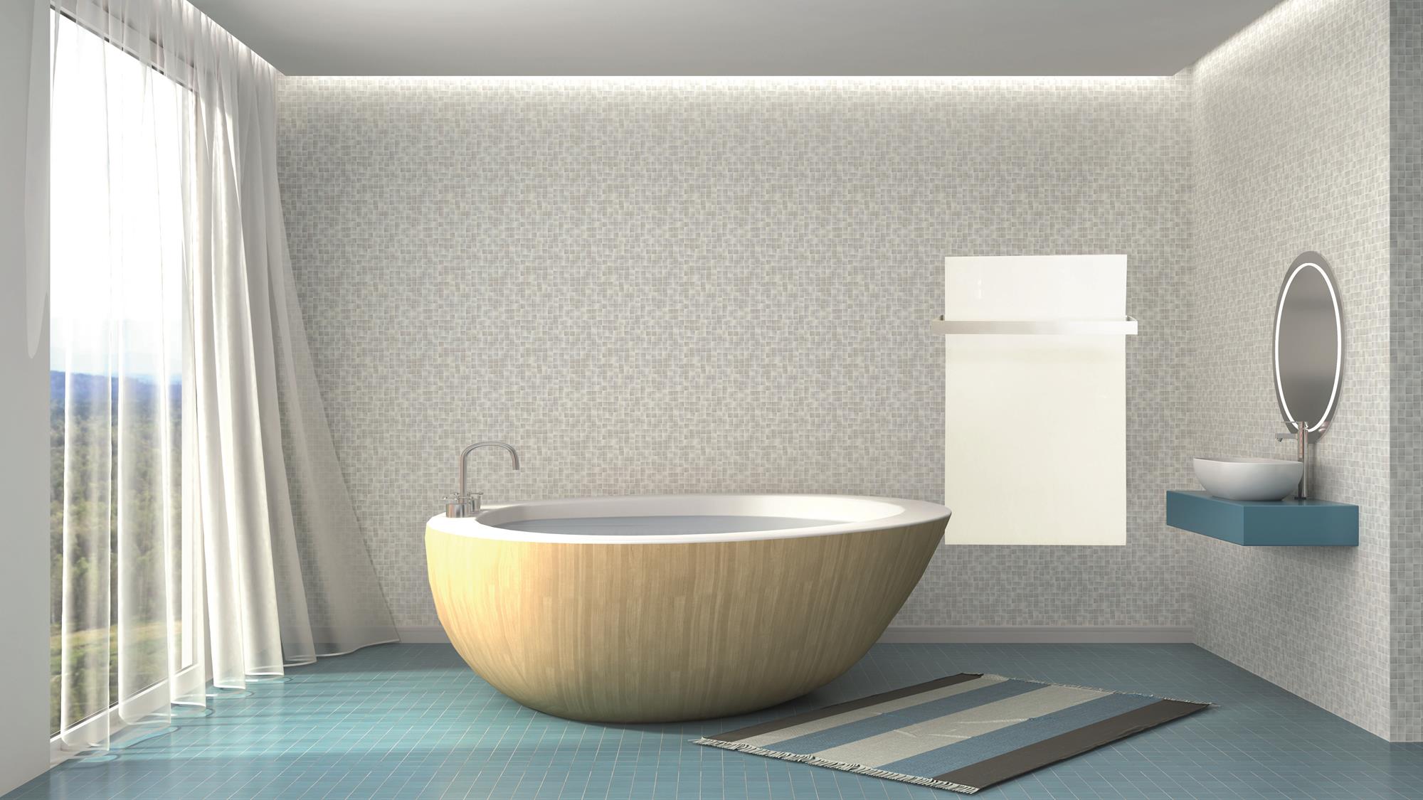 Badezimmer mit einer weißen Infraplate pro Glasheizplatte